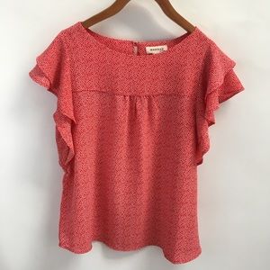 Red & White Dotted Blouse With Ruffle Sleeves